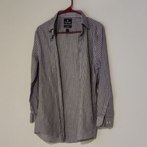 Stafford White and Purple Plaid Long Sleeved Button Down Shirt Size 15 1…
